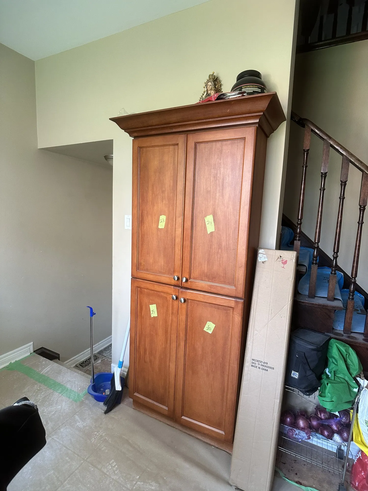 Before — cherry refinished grey, new black handles, counters by others — Churchill Meadows, Mississauga