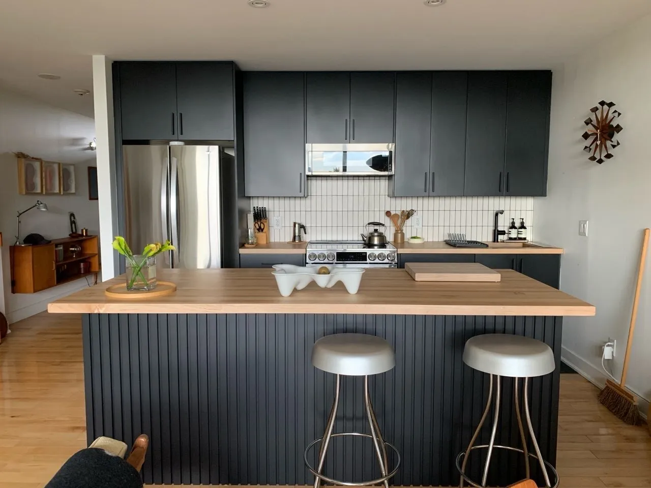 After — wenge sprayed Black Iron, slatted island front made to size in Roncesvalles, Toronto