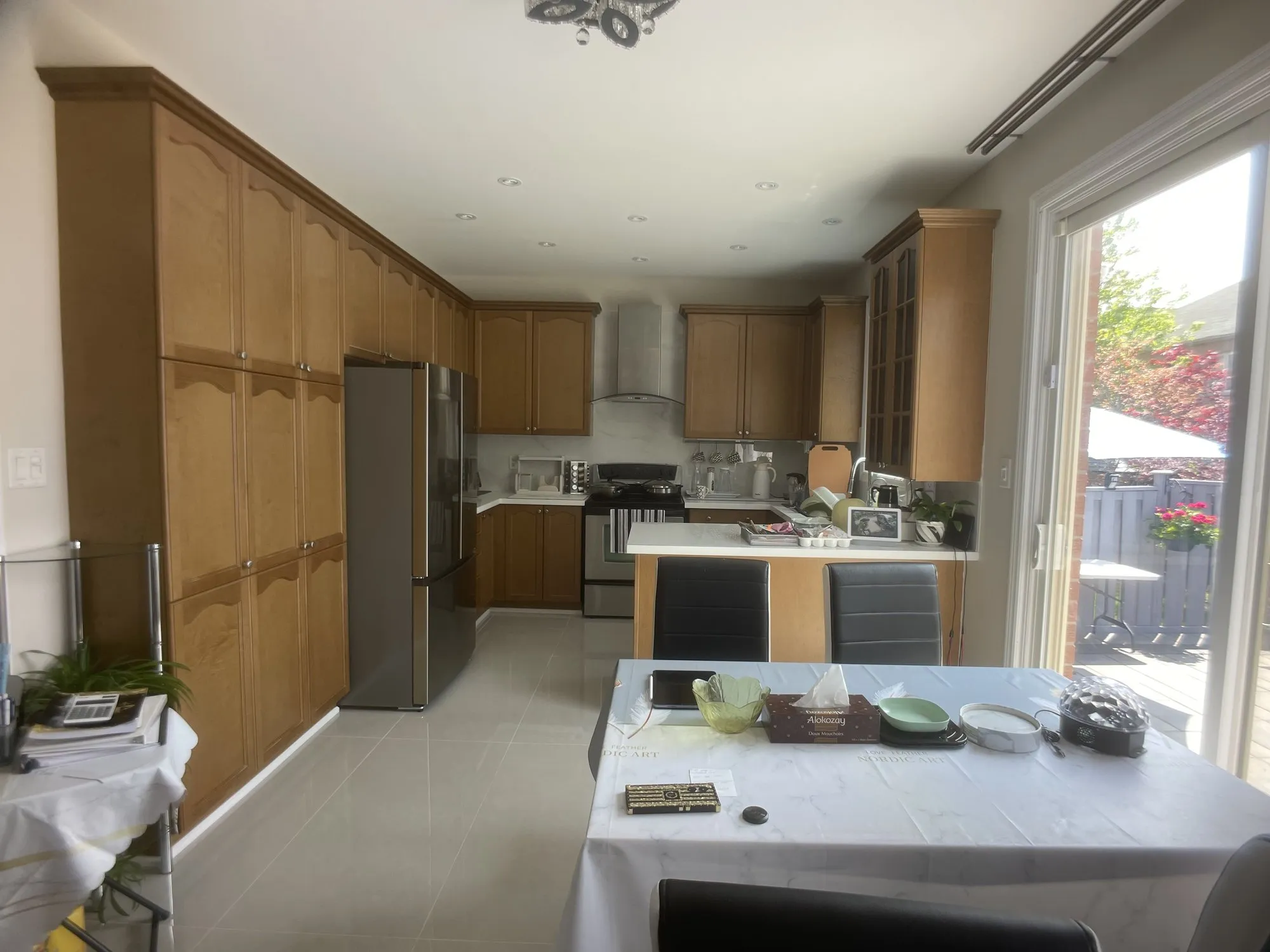 Before — honey oak refinished white, one line on the estimate and nothing else in Jefferson, Richmond Hill