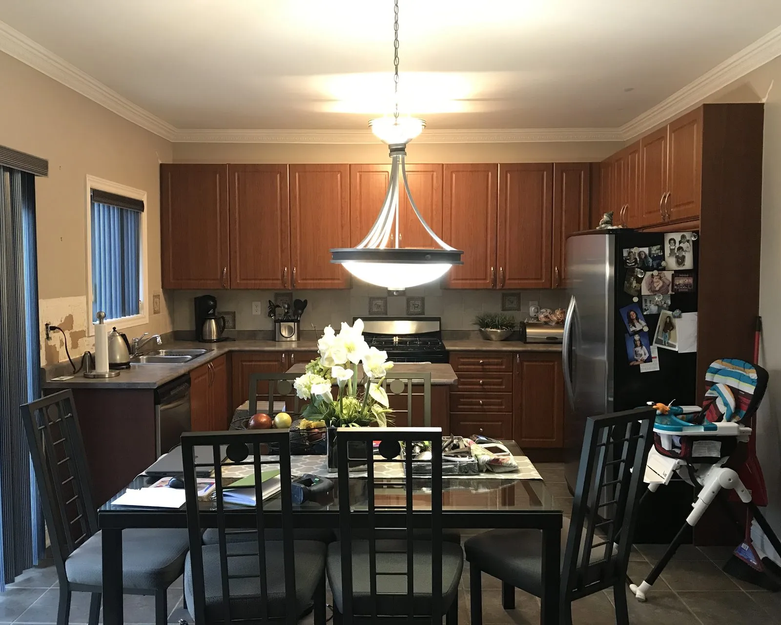 Before — dark wood out, white cabinetry with a new island and hood — Bronte East, Oakville