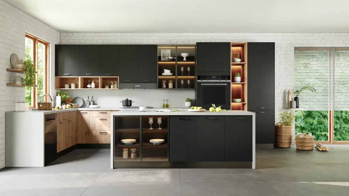 Matte Jet Black & Rustic Oak kitchen