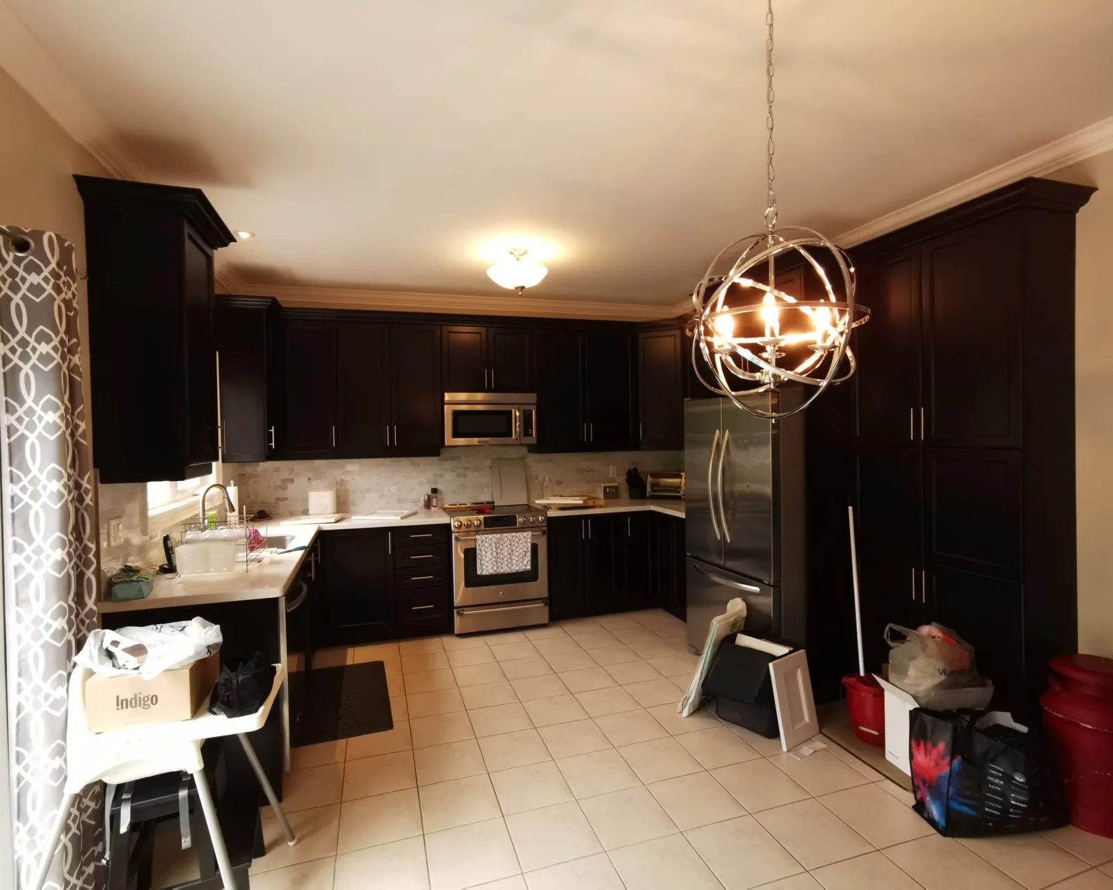 Before — espresso sprayed soft white — Morrison, Oakville