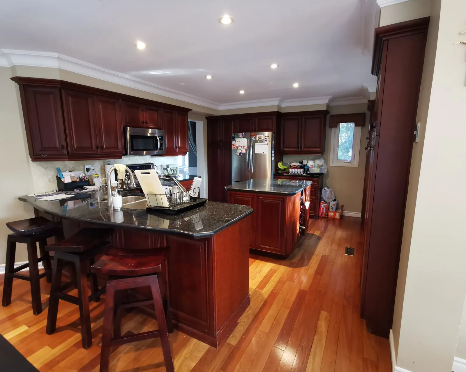 Before — dark cherry sprayed off-white — Westmount, Oakville