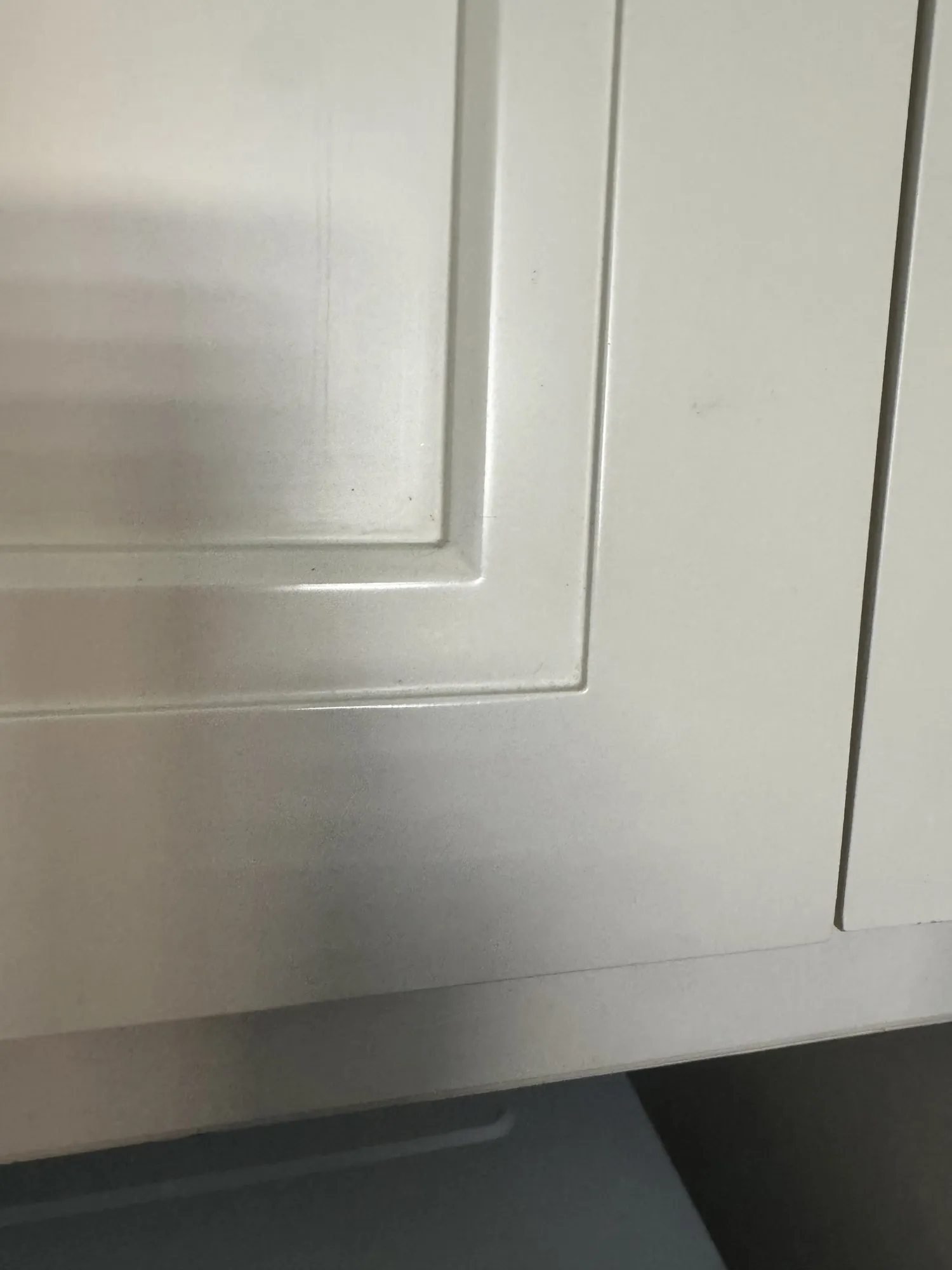 Close view of one of the original cabinet doors before the work, showing the moulded edge and inner bead that the new doors had to reproduce
