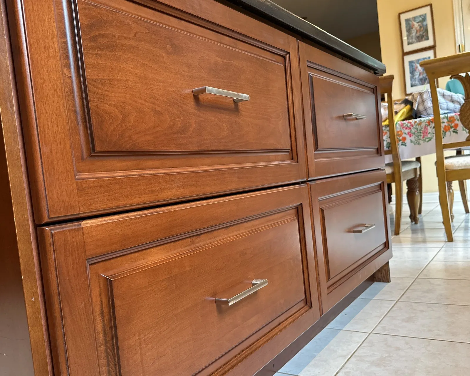 After — worn finish stripped back, same doors restained — Falgarwood, Oakville